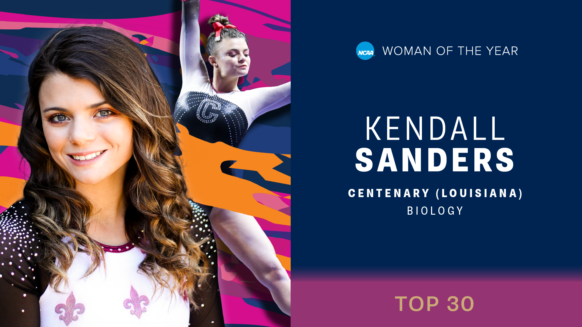 Former All-American gymnast Kendall Sanders is one of just 30 finalists across the country for the prestigious 2022 NCAA Woman of the Year award.
