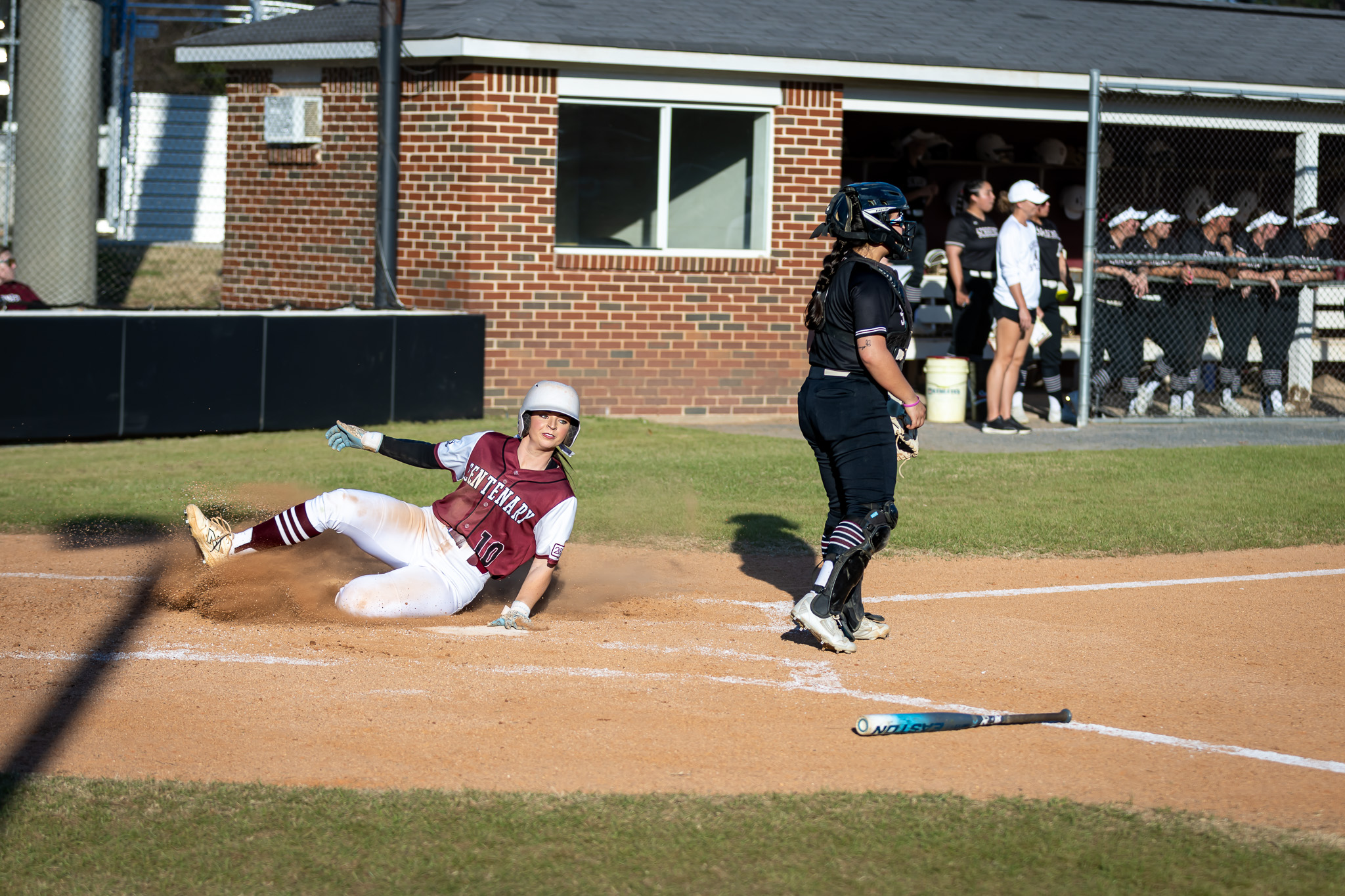 Senior C/IF Jaeden Thrasher (Forney, Texas) slides safely home against Schreiner.

PHOTO: Calvin Hearns