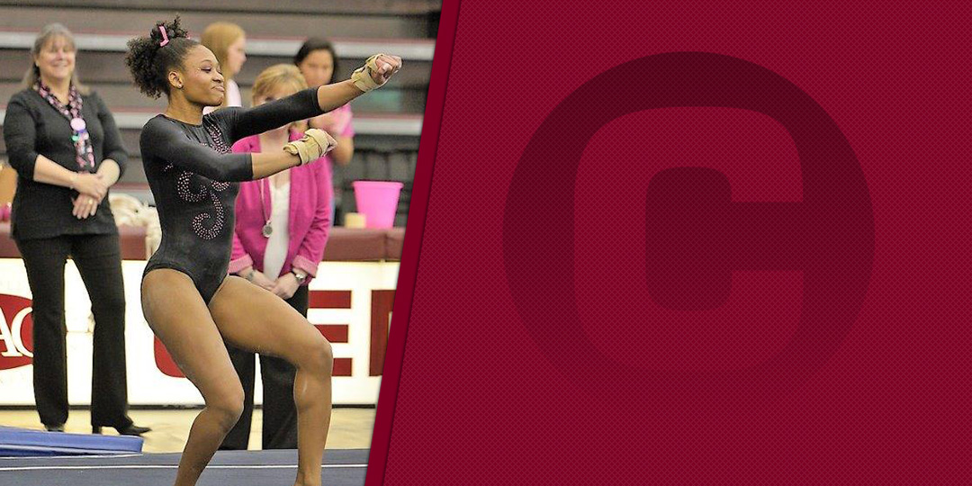 Sophomore Jerrica Harris Povides Gym Talk before the Final Regular Season Meet