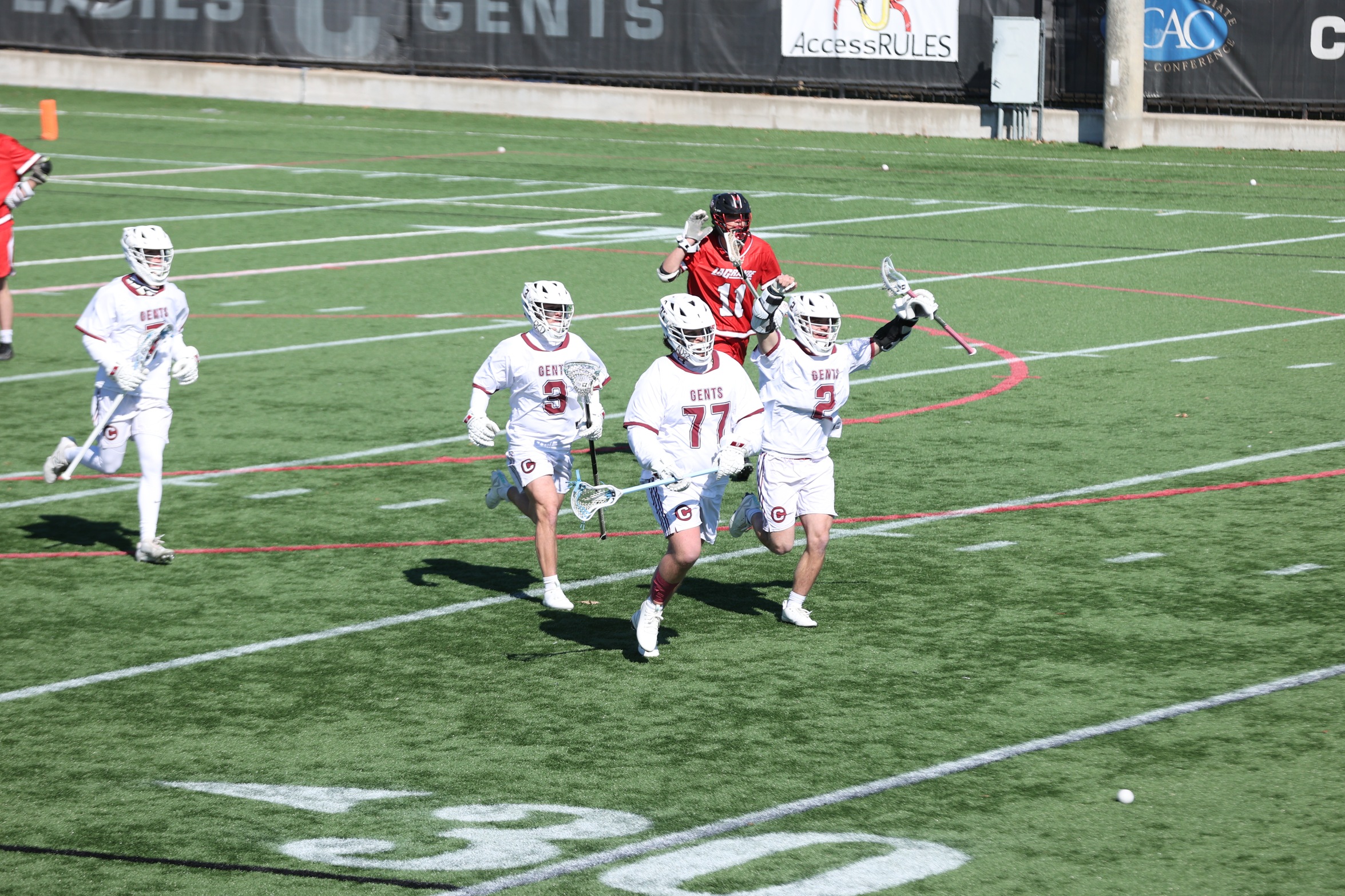 The Gents celebrate one of their program-record tying 27 goals on Saturday.

PHOTO: Casey Harvill